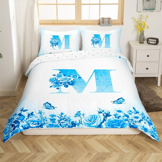 Erosebridal Housse de Couette Monogrammée Très Grand, Housse de Couette Personnalisée avec Initiale Très Grand, Décoration avec Lettre, Réversible, 3 Pcs (Sans Couette)