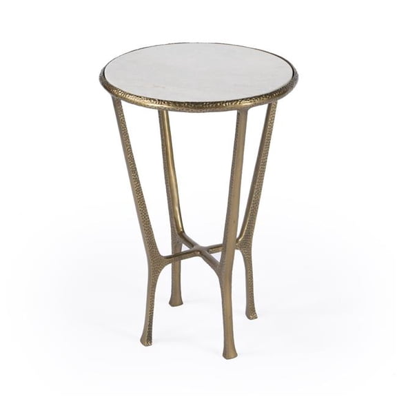 HomeRoots 634861 23 in. White & Gold Distressed Marble & Aluminum Round End Table