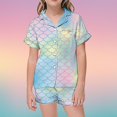 thumbnail image 2 of Pyjamas pour Bébé Ensemble à Manches Courtes Col Rabattu Haut Shorts Mode Imprimé Vêtements pour Bébé Fille Bleu 12-13 Ans, 2 of 4