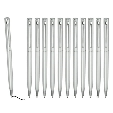 Uxcell Slim Metallic Ballpoint Pen, Black Ink 1mm Medium Point Pen Retractable Lightweight Smooth Writing Pens with Metal Clips for Business Office Wedding Guest Book Silver Tone