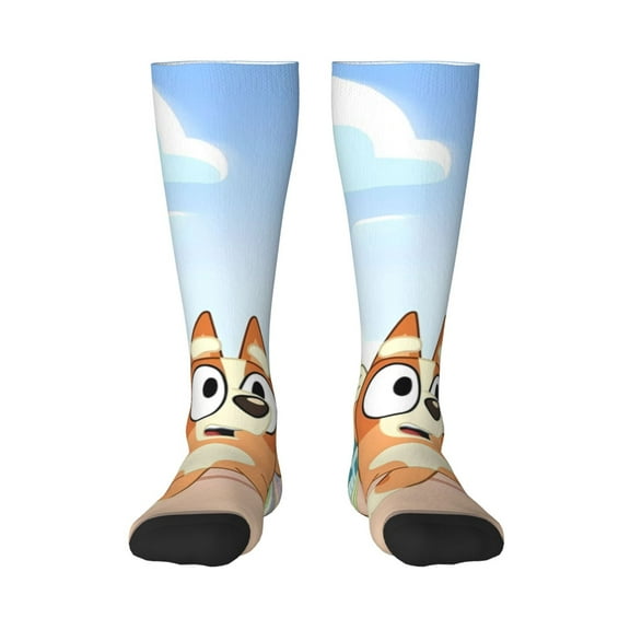Masiiu Bluey Print Adult Crew socks, Comfortable Novelty Colorful Patterned, Breathable, Stylish Colorblock for Men Women
