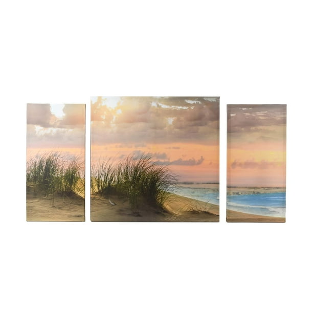 Prinz Beach Sunrise Seascape Canvas Wall Art, 3Piece Large Coastal
