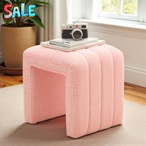 Tcbosik Plush Teddy Velvet Ottoman in Pink, 350lbs Weight Capacity, Modern U-Shape Accent Stool & Footrest, Ready-to-Use, 16.5"L x 14.5"W x 16.4"H
