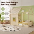 thumbnail image 5 of Miniyam Montessori Floor Bed with Roof and Guardrails, Kids House Bed Frame with LED Lights and Bookshelf, Natural, 5 of 8