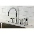 thumbnail image 2 of Kingston Brass KS2791BEXBS Essex Double-Handle 4-Hole Widespread Kitchen Faucet with Brass Sprayer in Polished Chrome, 2 of 8