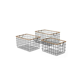 Baum Faux Wicker Woodstrip Edge 3 Piece Plastic Basket Set