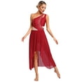 thumbnail image 1 of Venjoe Robe de Danse Lyrique Moderne pour Femmes, Strass Brillants, une Épaule, Robe Asymétrique à Découpes, Bourgogne m, 1 of 7