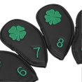 thumbnail image 3 of 10 PCS Golf Club Head Covers Four Leaf Clover Pattern PU Waterproof Delicate Golf Iron Covers Set for Most Clubs Black, 3 of 4