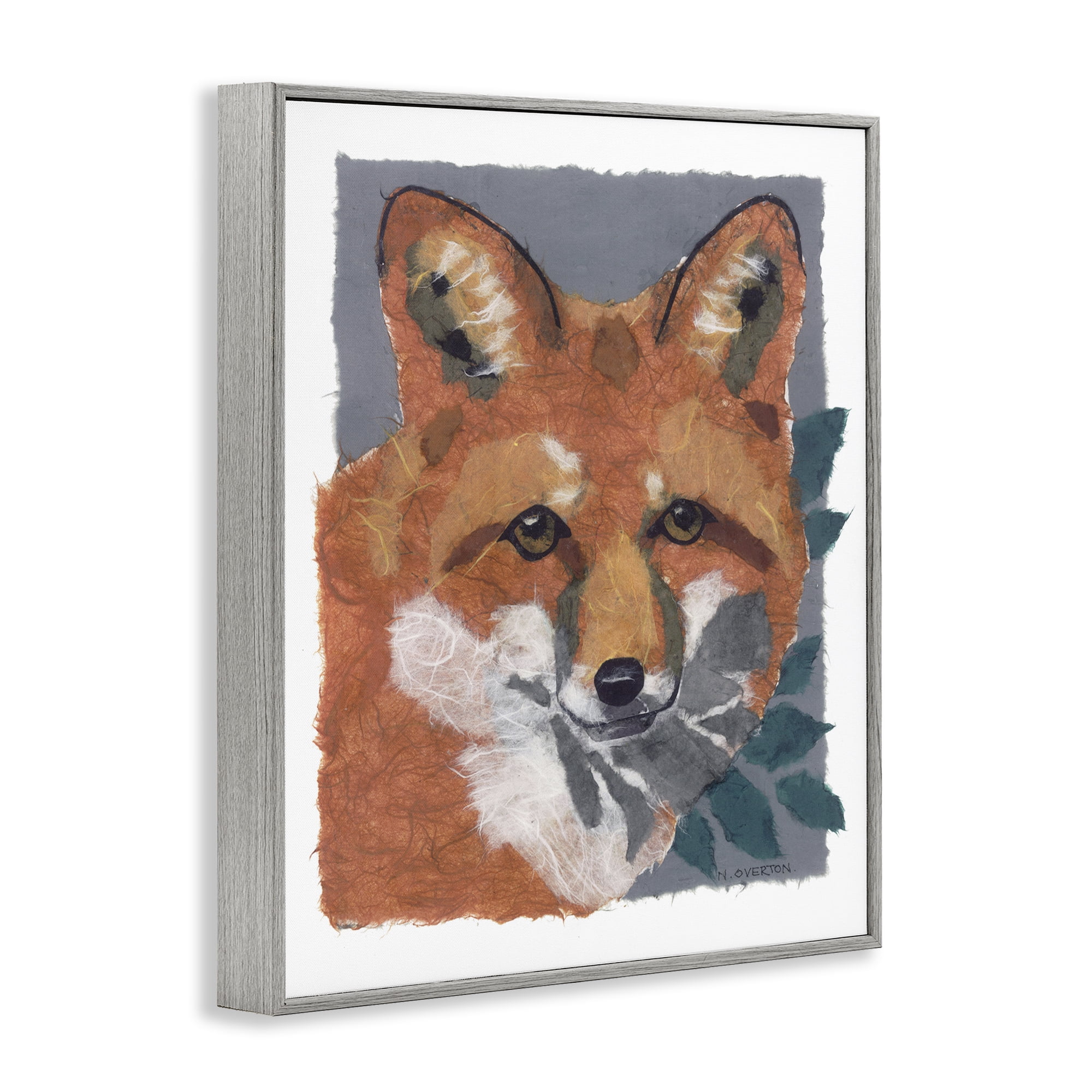Stupell Industries Fox with Opaque Leaves Animals & Insects Painting Gray Framed Art Print Wall Art, 24 x 30