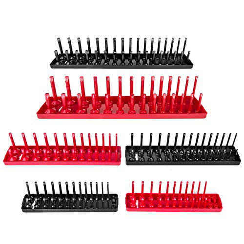 6PCS Socket Organizer Tray Set, Red SAE & Black Metric Socket 