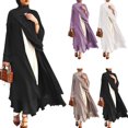 thumbnail image 6 of HGYCPP Women Muslim Long Sleeve Flowy Maxi Cardigan Islamic Open Front Kimono Abaya Robe Turkey Kaftan Solid Color Belted Loose Dubai Cover Up Dress, 6 of 17