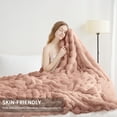 thumbnail image 5 of VK·LIVING Thick Ribbed Faux Rabbit Fur Cozy Reversible Throw Blanket,Super Soft 3D Striped Fuzzy Cozy Blankets,Pink,108"x 90", 5 of 7