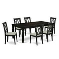 thumbnail image 2 of LGCL7-BLK-C 7Pc Dinette Set Includes a Rectangular Kitchen Table with Butterfly Leaf and Six Double X Back Linen Seat Dining Chairs, Black Finish, 2 of 6