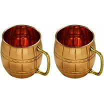 Moscow Mule Mug Handcrafted Barrel Style with Embelished Handles for Cocktails and Drinks 16oz-(Set of 2), Large, Copper