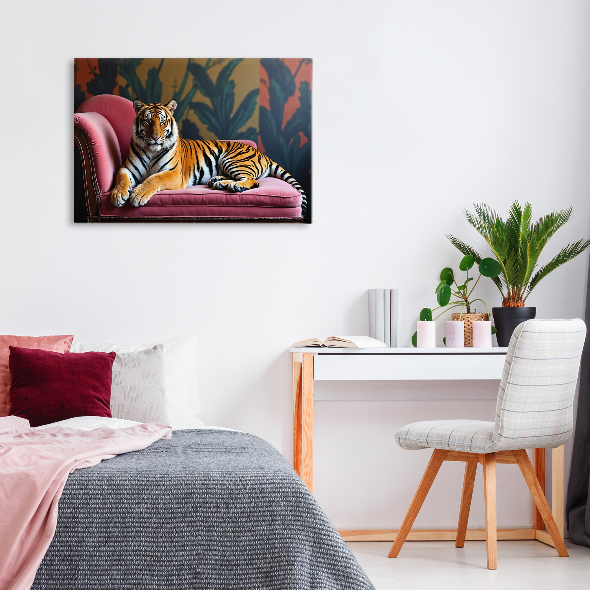 Exotic Tiger Lounging Canvas Wall Art, design by Lettered and Lined