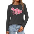 thumbnail image 2 of Womens Long Sleeve Graphic T Shirts Plus Size Trendy Loose Fit Letter Printed Tops Fall Crew Neck Going out Basic Tees Y_Grey 0730*women tshirts XXL, 2 of 5