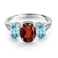thumbnail image 2 of Gem Stone King 10K White Gold Red Garnet Blue Zircon and White Lab Grown Diamond 3 Stone Engagement Ring for Women (2.84 Cttw, Gemstone Birthstone, Available in Size 5, 6, 7, 8, 9), 2 of 5