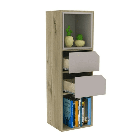 Biblioteca Librero Organizador Vertical con Cajones Deslizables y Módulo Móvil Color Beige | Excelsior