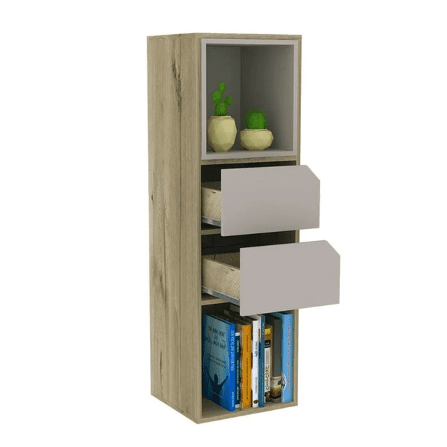 Biblioteca Librero Organizador Vertical con Cajones Deslizables y Módulo Móvil Color Beige | Excelsior