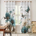 thumbnail image 3 of Teal Tulip Butterfly Kitchen Curtains Window Panels, Beige Turquoise Floral Grey Wooden Insulated Window Treatment Curtain, Grommet Curtains for Bedroom/Living Room/Bathroom, 2 Piece 42"Wx84"L, 3 of 8