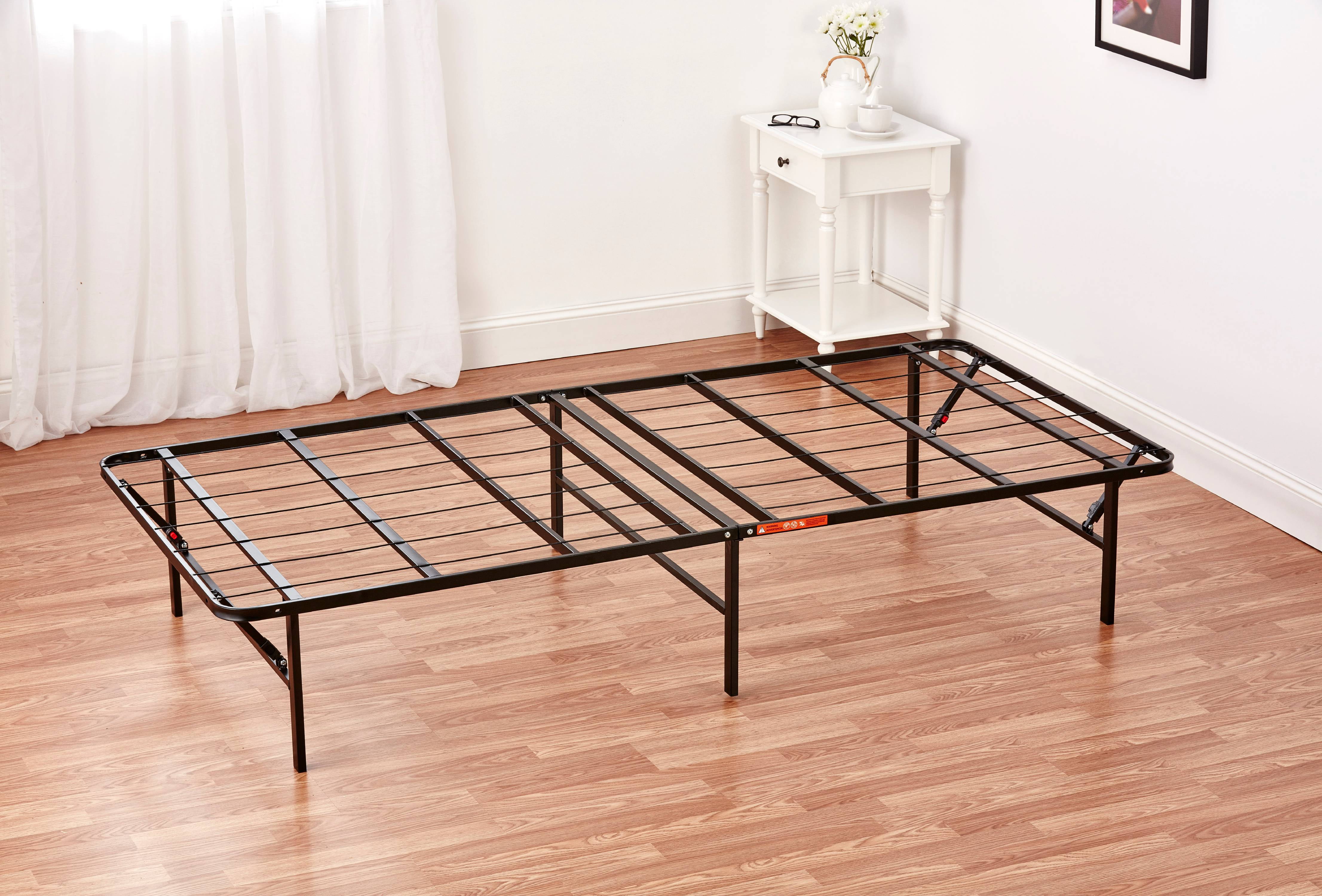 14 Folding Bed Frame Twin Size Mattress Support Guest Room Sturdy Black Steel Furniture Beds Mattresses