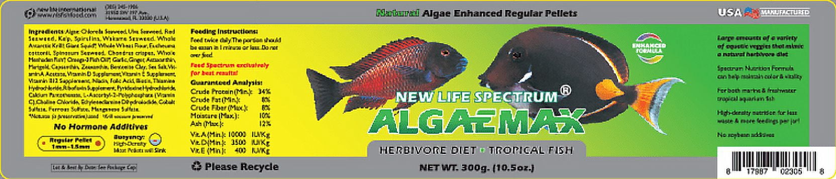 New Life Spectrum Algaemax Tropical Fish Food Pellets, 300 g