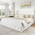 thumbnail image 4 of Breltam King Size Bed Frame with 4 Storage Drawers, Wingback Tufted Headboard, LED Lights, White Velvet Upholstered Platform Bed, No Box Spring Needed, 4 of 9