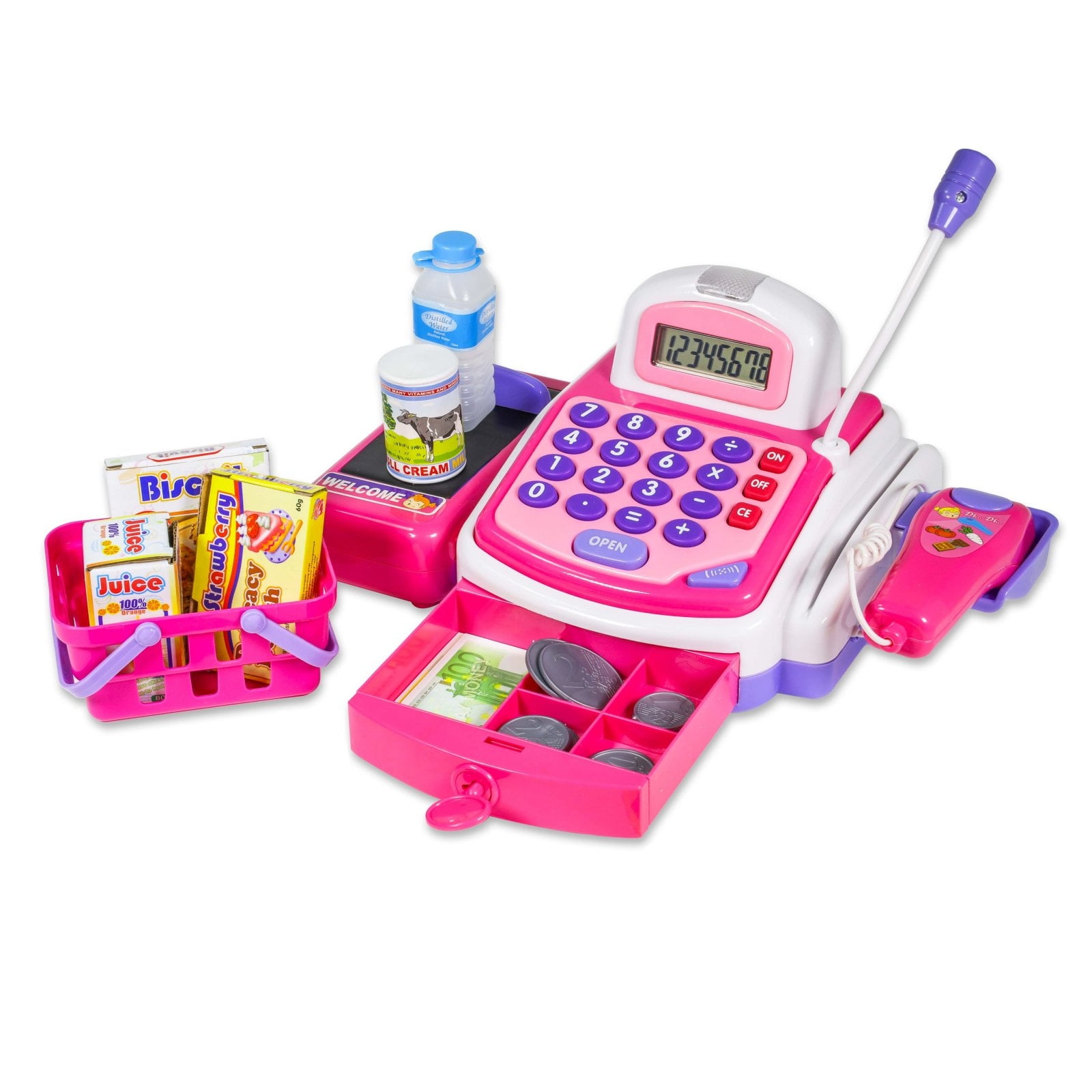 Details about   Supermarket Till Kids Cash Register Toy Gift Set Child Girl Shop Role Play Pink 