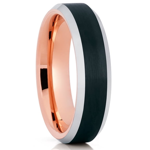 6mm Rose Gold Tungsten Ring,Black Wedding Ring,Tungsten Carbide Ring,Black Wedding Ring,Tungsten Carbide