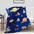 thumbnail image 3 of Space Blanket for Kids Boys Space Throw Blanket Galaxy Astronaut Planet Pattern Blanket Space Travel Blanket Lightweight Super Warm Soft Cozy Plush Fleece Flannel Blanket for Sofa Navy Blue 50"X40", 3 of 6