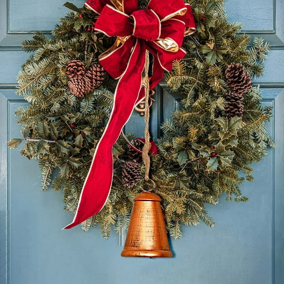 Luxcidy Giant Harmony Cow Bells, Metal Christmas Bells for Decoration Rustic Brass Gold Large Bell Cow Hanging, for Wreaths, Outdoor, Indoor, Christmas, Decorations