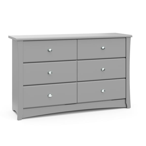 Storkcraft Crescent 6 Drawer Children's Nursery Double Dresser, Pebble Gray