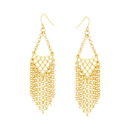 Multi Chain Necklace Earrings - TAZZA WOMEN'S GOLD CHAINS DROP EARRINGS