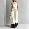 thumbnail image 6 of XinghaiYIDE Women's Linen Halter Jumpsuit Sleeveless Belted Wide Leg Lace One Piece Outfit with Pockets Casual Summer Romper, 6 of 6