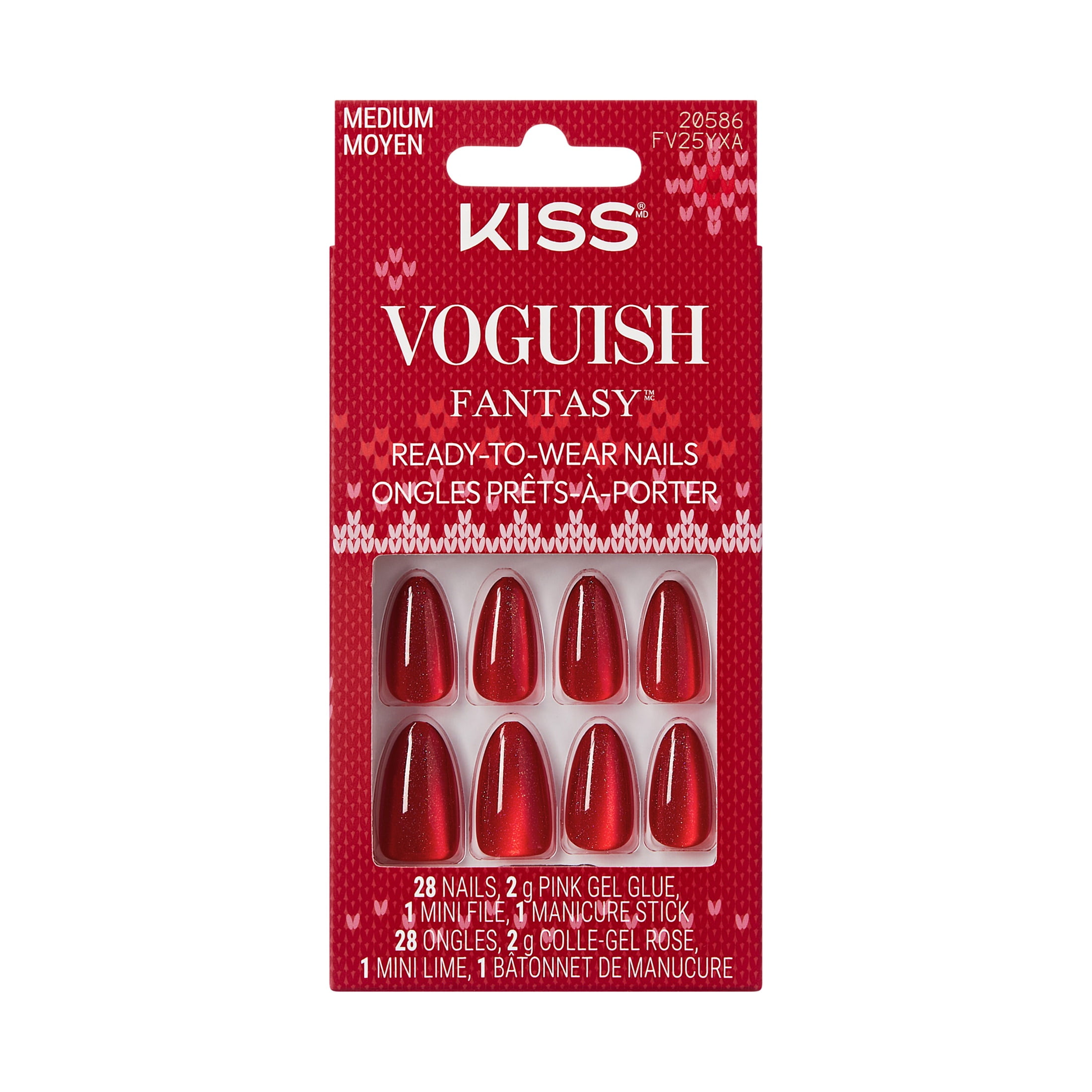 Kiss - Voguish Fantasy - Carol 4 you - Medium - Almond - 28 Nails - 2g Pink Gel Glue