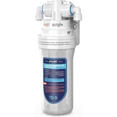 

Frizzlife TD-9 Alkaline Remineralization Under Sink Inline Water Filter - Quick Twist Post Filter for RO System