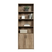 Mainstays Traditional 5 Shelf Bookcase with Doors, Weathered Oak Finish