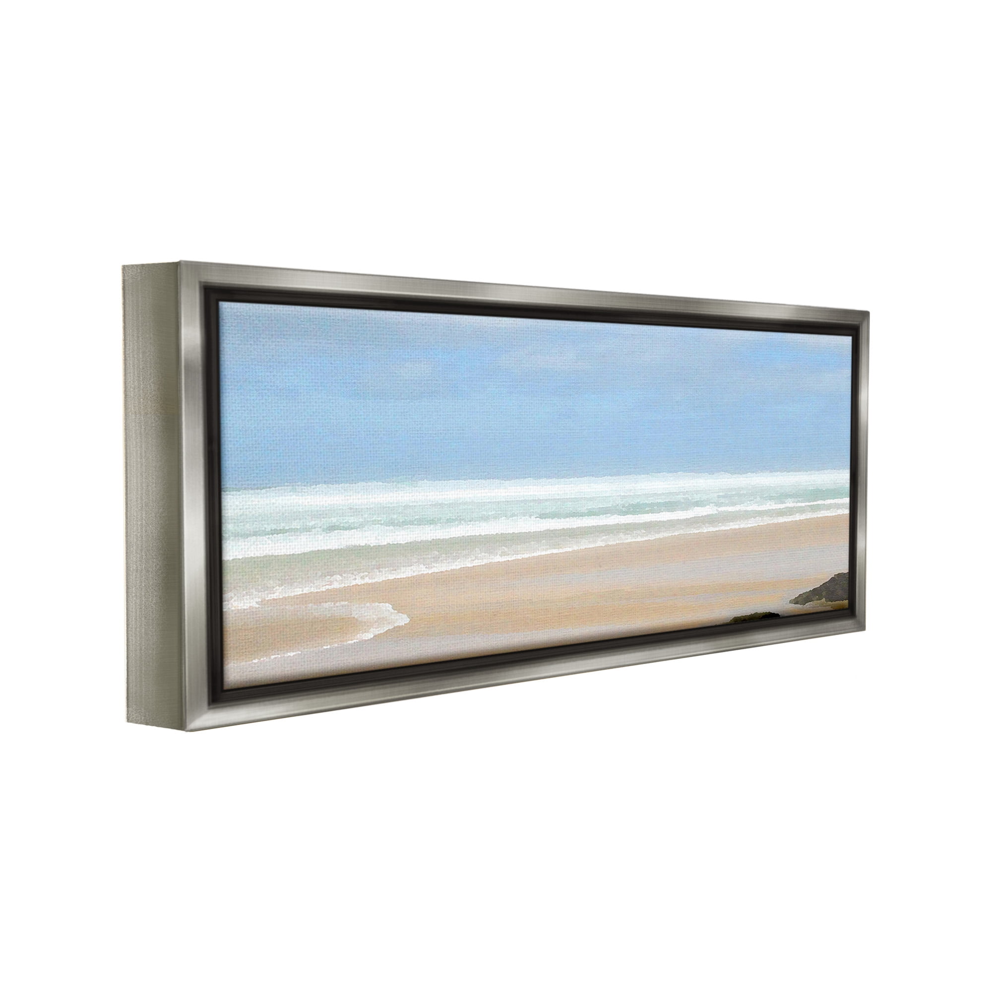 Stupell Industries Panoramic Abstract Shoreline Landscape Painting Gray Floater Framed Canvas Art Print Wall Art, 25 x 11