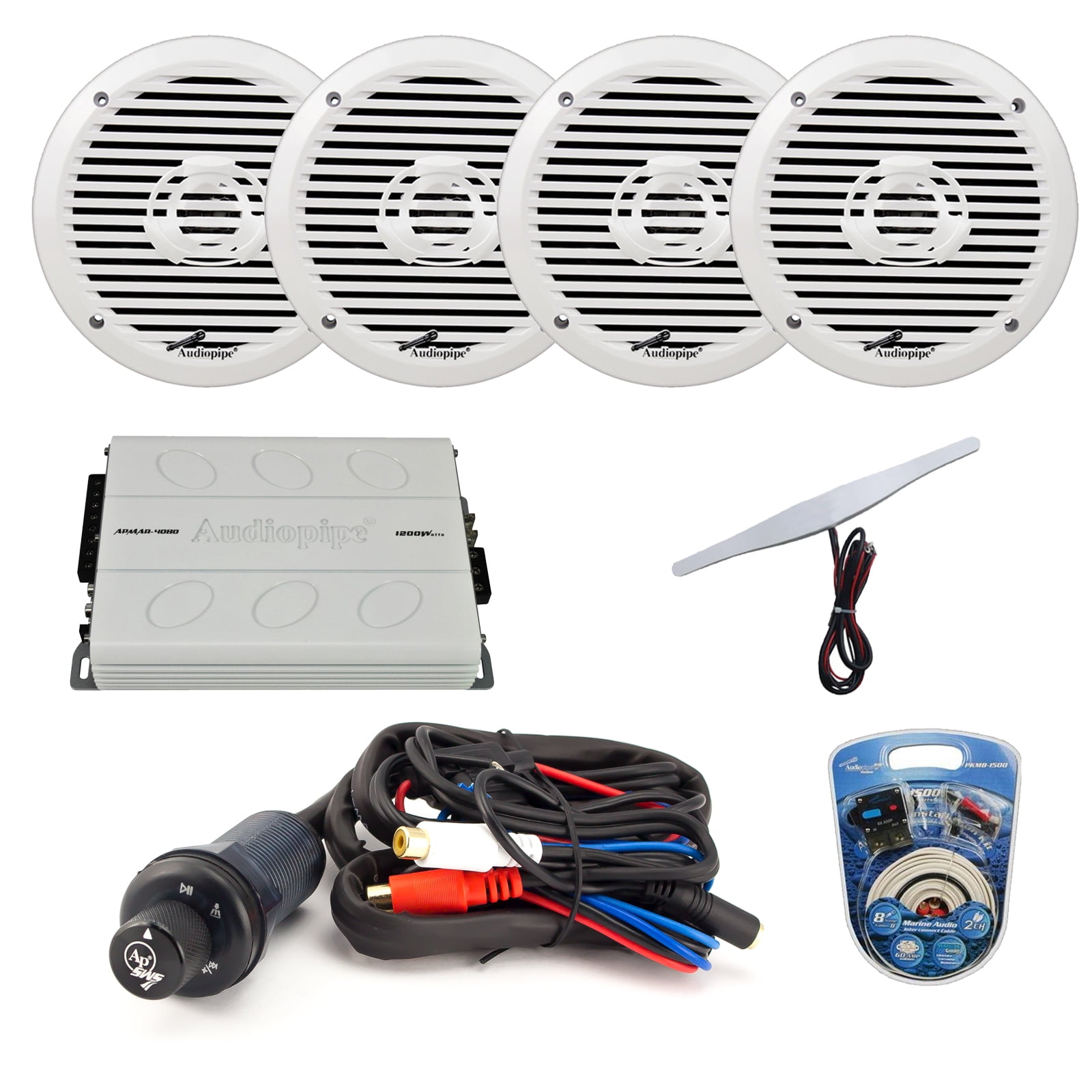 Audiopipe Marine Bluetooth Audio Single Knob Receiver, 4x 6.5" 2Way