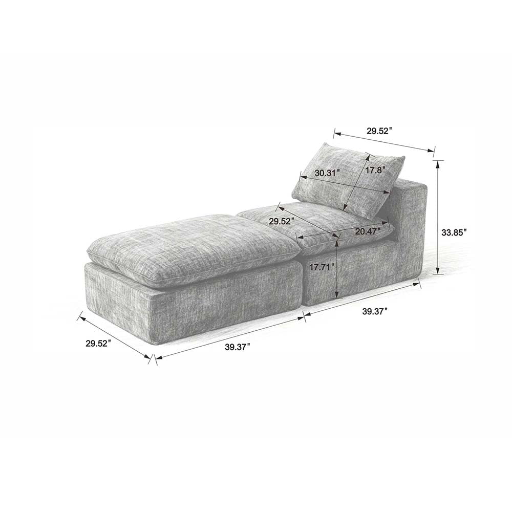 Miniyam 30" x 79" White Left or Right Facing Chaise Lounge, Modular Add-On to Build L-Shape or U-Shape Sectional Sofa