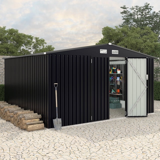 8x10 ft Metal Outdoor Storage Shed, Lockable Door & Air Vent, Yard/Garden Tool Shed for Backyard Patio Lawn