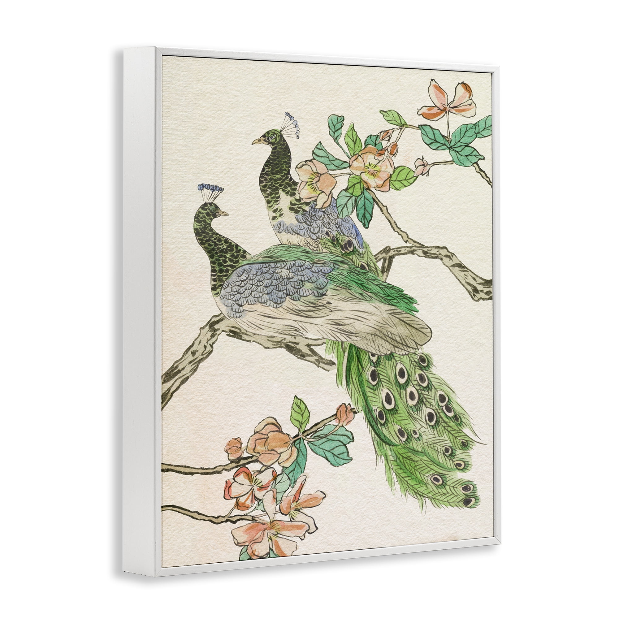 Stupell Industries Peacock Perched on Branch Animals & Insects Painting White Framed Art Print Wall Art, 16 x 20