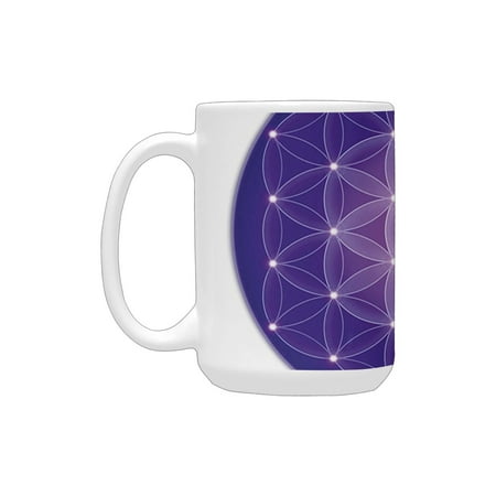 

Flower of Life Art of Nature Design Sacred Geometric Miracle with Point Stars Archaic Art Purple and Ceramic Mug (15 OZ) (Made In USA)