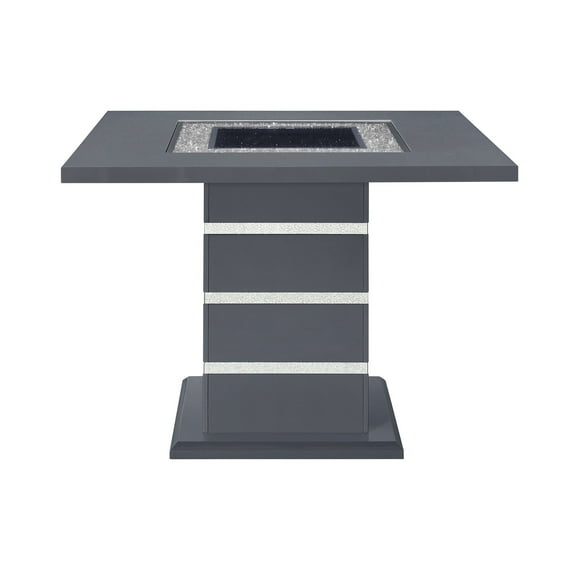 Dark Grey Bar Table, High Gloss Finish & Clear Glass Inlay Placed Precisely, , And Acrylic, Rectangular, Pedestal Base Configured,