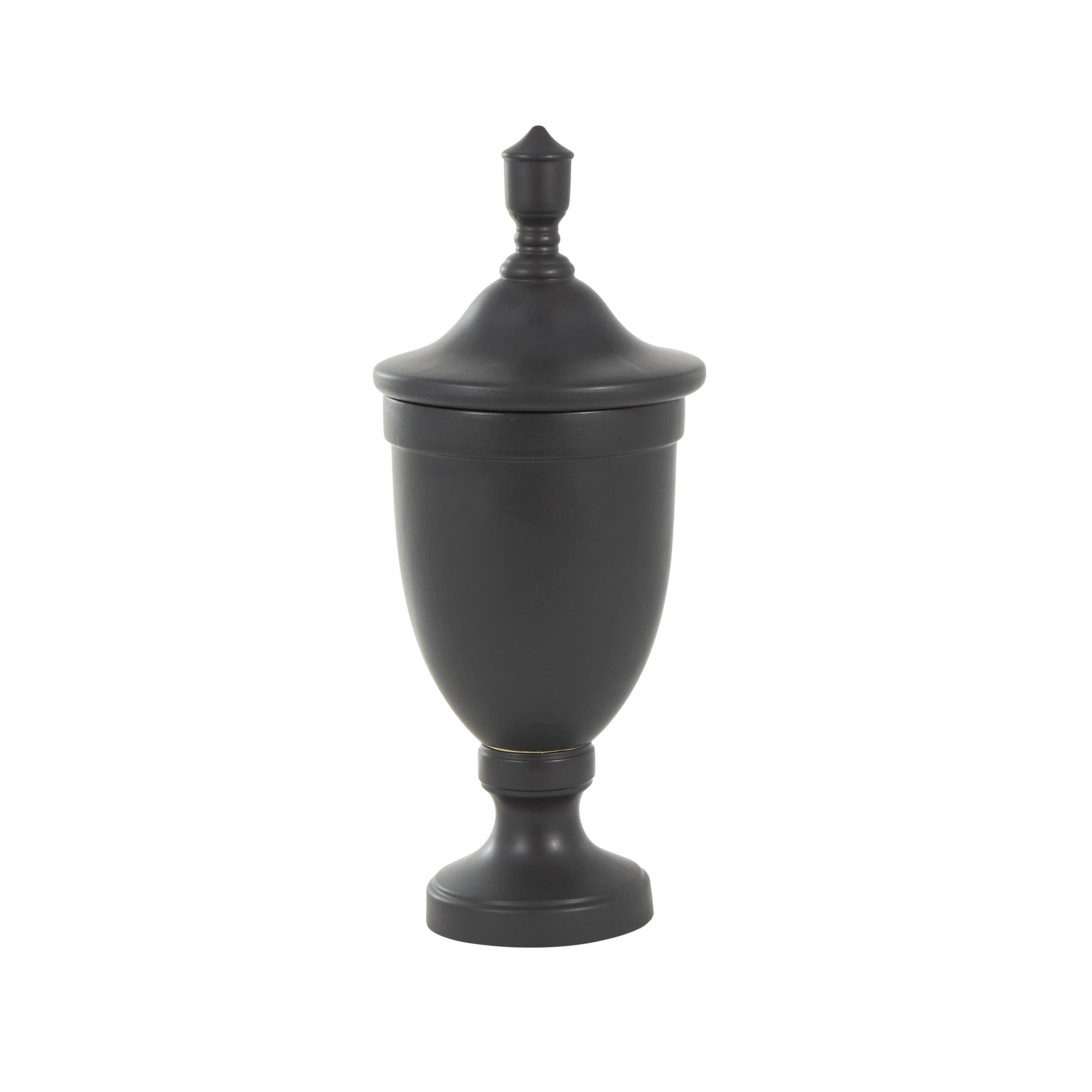 DecMode 11" x 28" Black Ceramic Fluted Urn Shaped Decorative Jars with Lid, 1-Piece