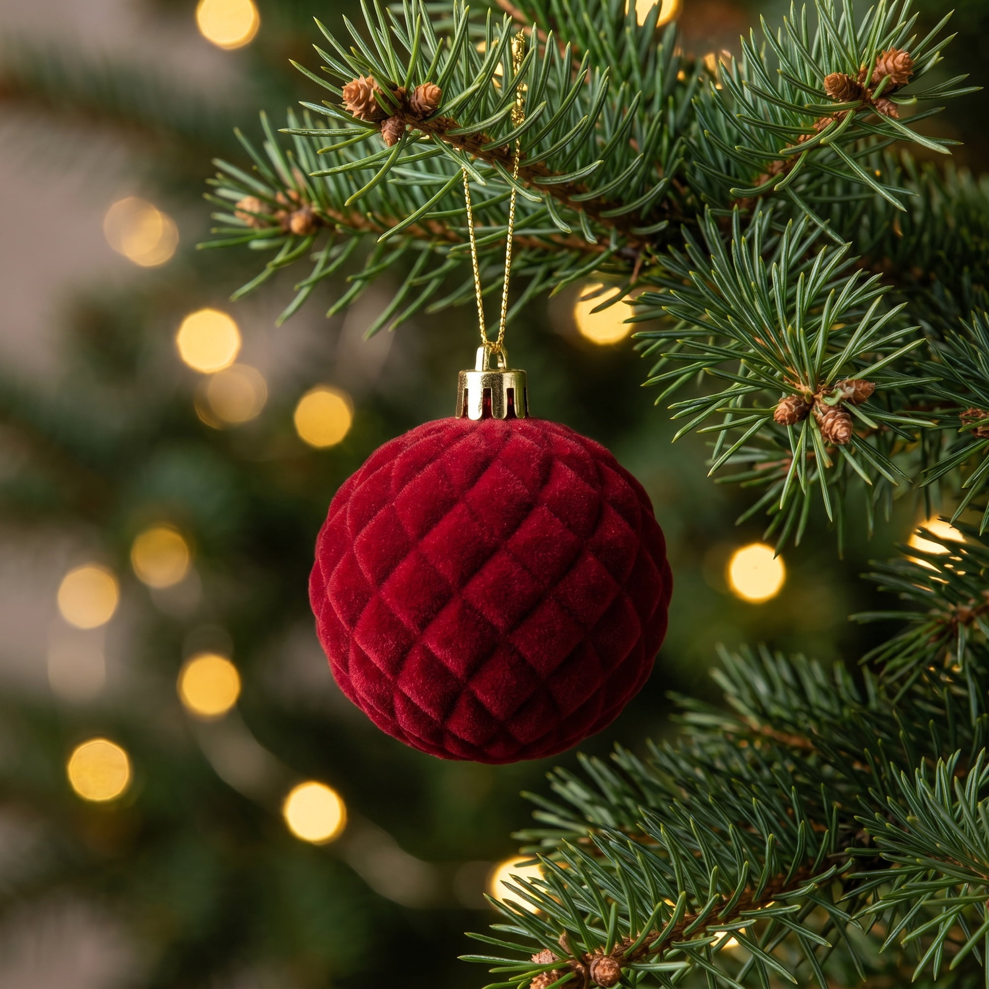 Unique Bargains Velvet Christmas 12 Pack Flocked Sphere Orbs Luxury Ornaments Claret 2.4"