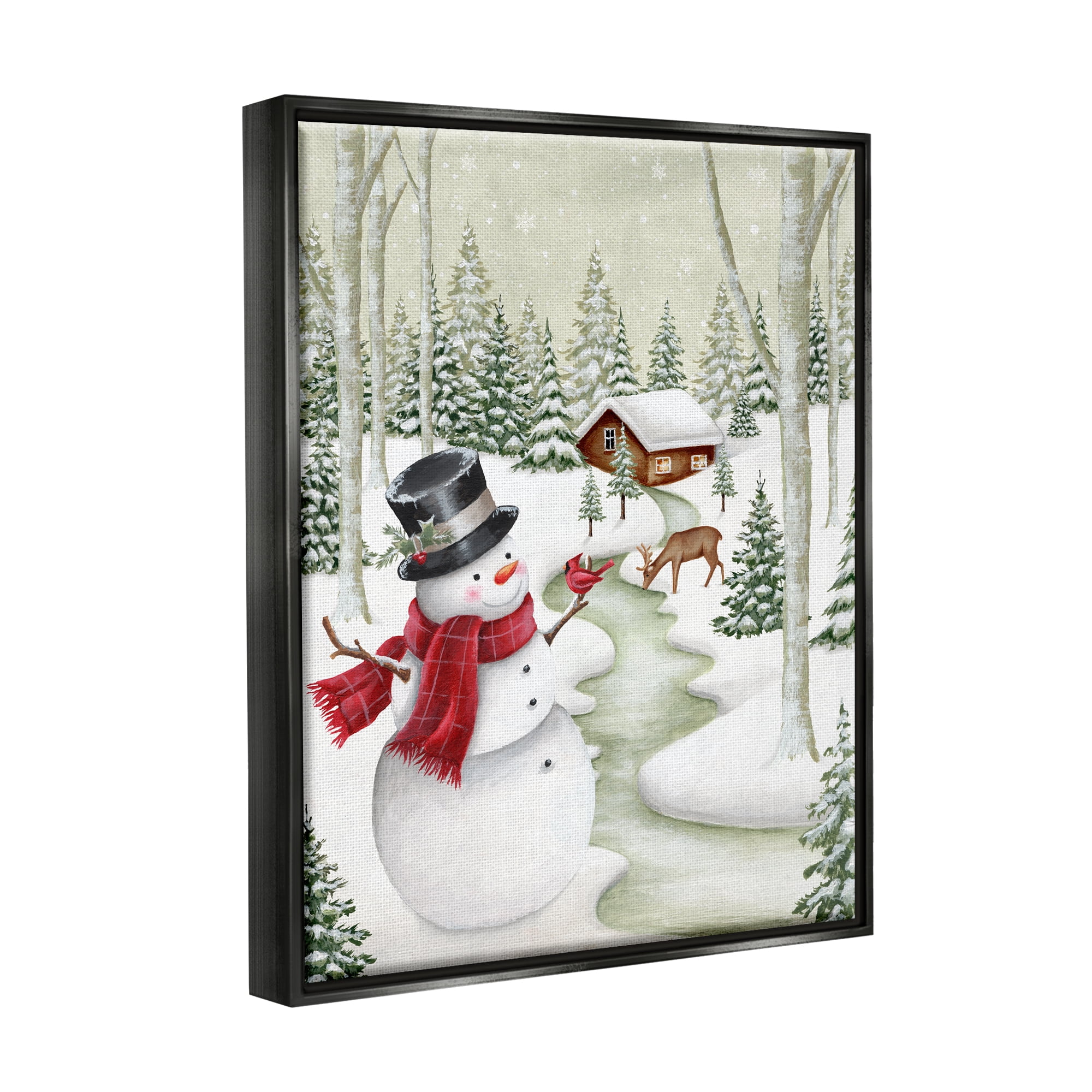 Stupell Industries Snowman on Snowy Path Holiday Painting Black Floater Framed Canvas Art Print Wall Art, 25 x 31