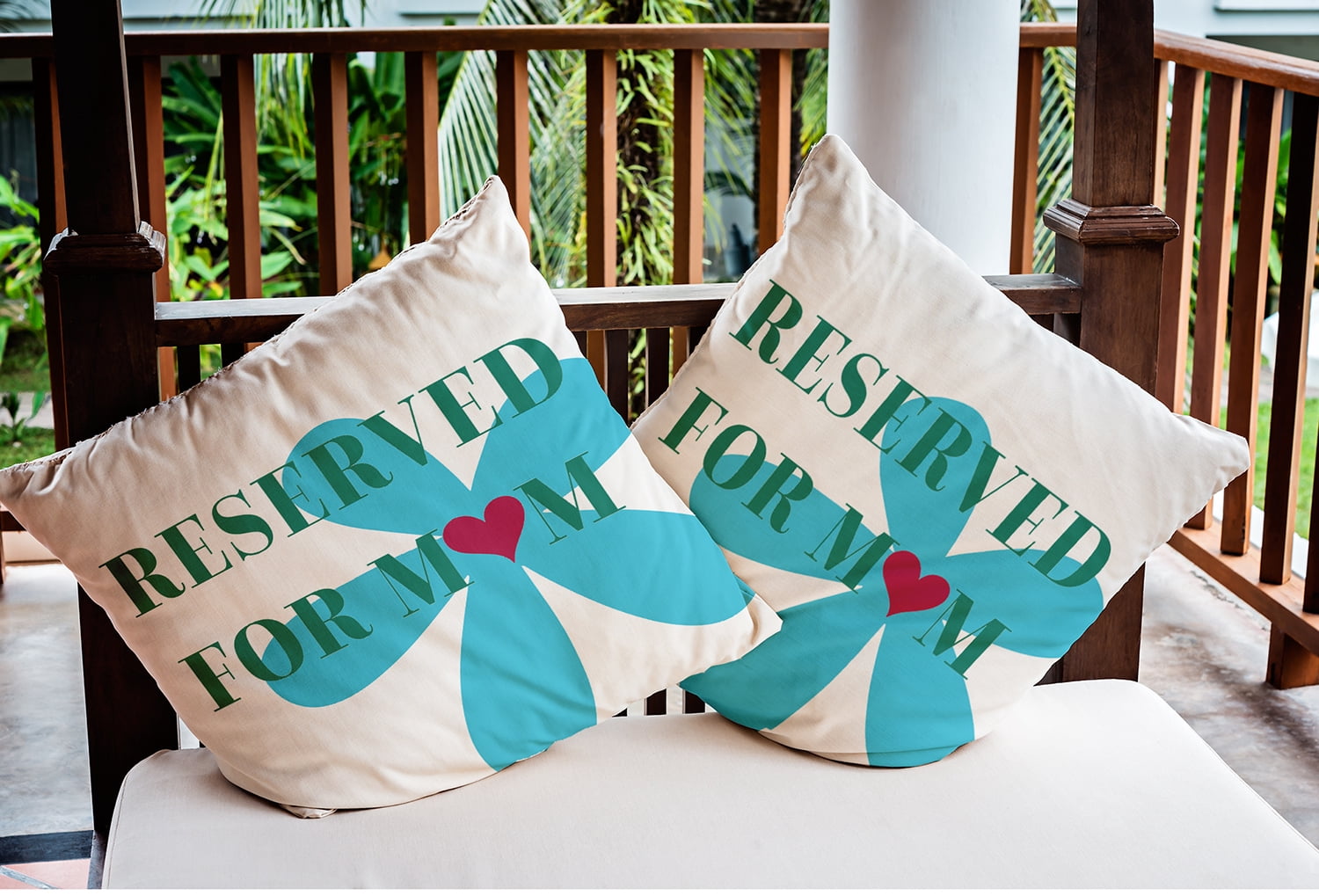 20" x 20" Simply Daisy Reserved for Mom with Hearts Indoor/Outdoor Pillow, Turquoise Qty 1