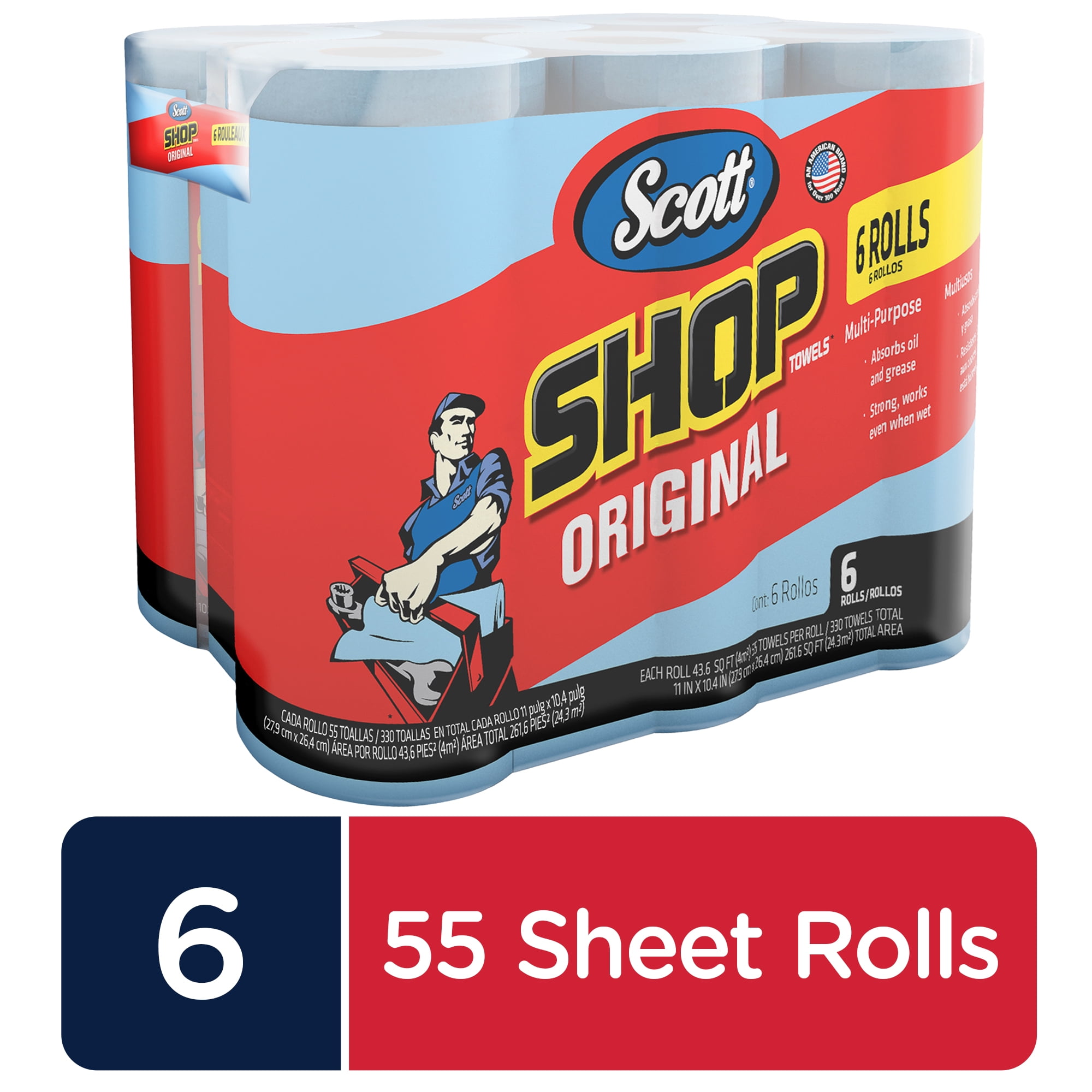 Scott Blue Original Multi Purpose Paper Shop Towels 6 Rolls of 55 Sheets Each 