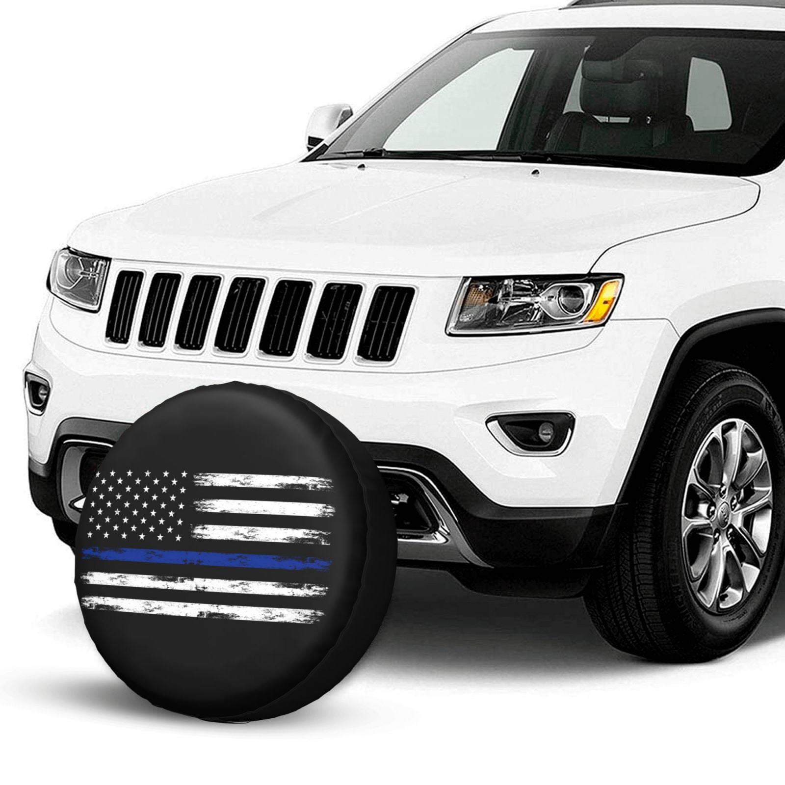 KAKALAD Thin blue line american flag Spare Tire Cover Weatherproof Universal  Vehicle Accessories 17 Inch
